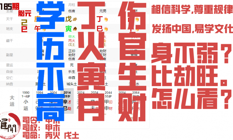 学历不高的男命，丁火寅月，土金天干虚透无根，喜得天干戊土。缩略图